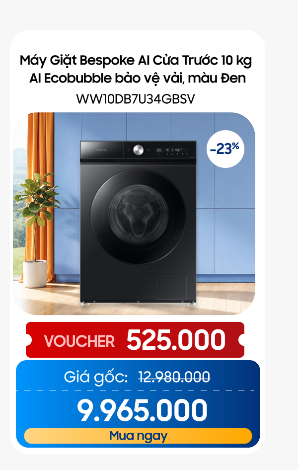 Máy Giặt Bespoke AI Cửa Trước 10 kg AI Ecobubble bảo vệ vải, màu Đen